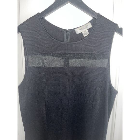 St. John Black Sleeveless Sheer Panel Midi Dress Sz 10 - Picture 2 of 9